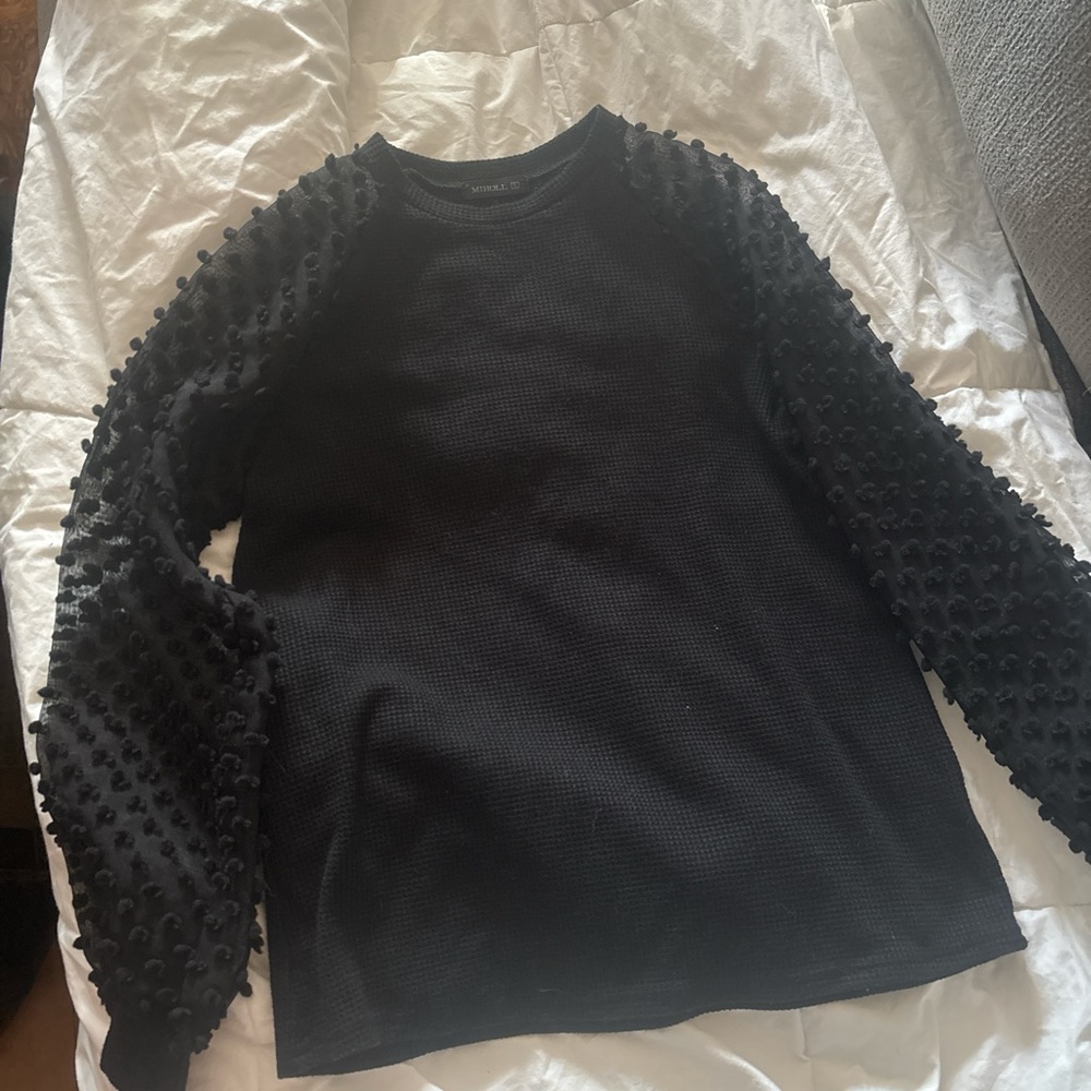 Women’s Black Textured Sleeve Sweater